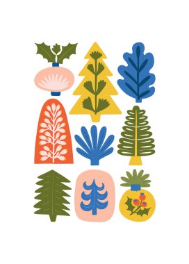 Mutlu Noeller ve mutlu yıllar illüstrasyonu. Modern moda minimal tarz. Duvar kağıdı, duvar dekoru, baskı, kartpostal, kapak, şablon, pankart için el çizimi tasarımı.