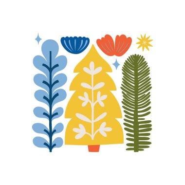 Mutlu Noeller ve mutlu yıllar illüstrasyonu. Modern moda minimal tarz. Duvar kağıdı, duvar dekoru, baskı, kartpostal, kapak, şablon, pankart için el çizimi tasarımı.