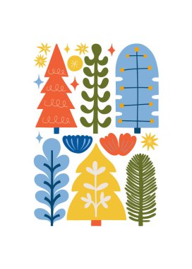 Mutlu Noeller ve mutlu yıllar illüstrasyonu. Modern moda minimal tarz. Duvar kağıdı, duvar dekoru, baskı, kartpostal, kapak, şablon, pankart için el çizimi tasarımı.