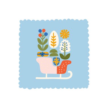 Mutlu Noeller ve mutlu yıllar illüstrasyonu. Modern moda minimal tarz. Duvar kağıdı, duvar dekoru, baskı, kartpostal, kapak, şablon, pankart için el çizimi tasarımı.