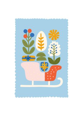 Mutlu Noeller ve mutlu yıllar illüstrasyonu. Modern moda minimal tarz. Duvar kağıdı, duvar dekoru, baskı, kartpostal, kapak, şablon, pankart için el çizimi tasarımı.