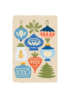 Mutlu Noeller ve mutlu yıllar illüstrasyonu. Modern moda minimal tarz. Duvar kağıdı, duvar dekoru, baskı, kartpostal, kapak, şablon, pankart için el çizimi tasarımı.