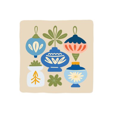 Mutlu Noeller ve mutlu yıllar illüstrasyonu. Modern moda minimal tarz. Duvar kağıdı, duvar dekoru, baskı, kartpostal, kapak, şablon, pankart için el çizimi tasarımı.