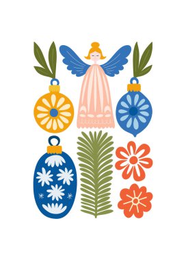 Mutlu Noeller ve mutlu yıllar illüstrasyonu. Modern moda minimal tarz. Duvar kağıdı, duvar dekoru, baskı, kartpostal, kapak, şablon, pankart için el çizimi tasarımı.