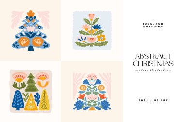 Mutlu Noeller ve mutlu yıllar illüstrasyonu. Modern moda minimal tarz. Duvar kağıdı, duvar dekoru, baskı, kartpostal, kapak, şablon, pankart için el çizimi tasarımı.