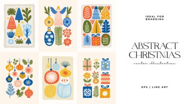 Mutlu Noeller ve mutlu yıllar illüstrasyonu. Modern moda minimal tarz. Duvar kağıdı, duvar dekoru, baskı, kartpostal, kapak, şablon, pankart için el çizimi tasarımı.