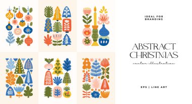 Mutlu Noeller ve mutlu yıllar illüstrasyonu. Modern moda minimal tarz. Duvar kağıdı, duvar dekoru, baskı, kartpostal, kapak, şablon, pankart için el çizimi tasarımı.