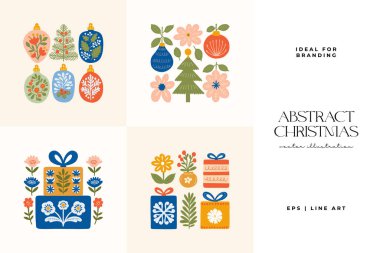 Mutlu Noeller ve mutlu yıllar illüstrasyonu. Modern moda minimal tarz. Duvar kağıdı, duvar dekoru, baskı, kartpostal, kapak, şablon, pankart için el çizimi tasarımı.