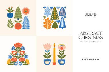 Mutlu Noeller ve mutlu yıllar illüstrasyonu. Modern moda minimal tarz. Duvar kağıdı, duvar dekoru, baskı, kartpostal, kapak, şablon, pankart için el çizimi tasarımı.