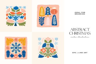 Mutlu Noeller ve mutlu yıllar illüstrasyonu. Modern moda minimal tarz. Duvar kağıdı, duvar dekoru, baskı, kartpostal, kapak, şablon, pankart için el çizimi tasarımı.