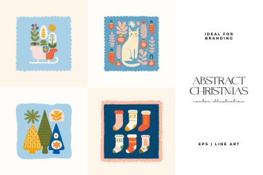 Mutlu Noeller ve mutlu yıllar illüstrasyonu. Modern moda minimal tarz. Duvar kağıdı, duvar dekoru, baskı, kartpostal, kapak, şablon, pankart için el çizimi tasarımı.