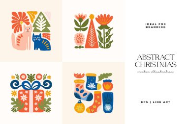 Mutlu Noeller ve mutlu yıllar illüstrasyonu. Modern moda minimal tarz. Duvar kağıdı, duvar dekoru, baskı, kartpostal, kapak, şablon, pankart için el çizimi tasarımı.