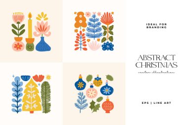 Mutlu Noeller ve mutlu yıllar illüstrasyonu. Modern moda minimal tarz. Duvar kağıdı, duvar dekoru, baskı, kartpostal, kapak, şablon, pankart için el çizimi tasarımı.