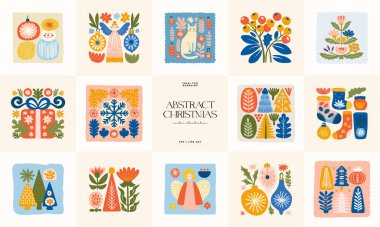 Mutlu Noeller ve mutlu yıllar illüstrasyonu. Modern moda minimal tarz. Duvar kağıdı, duvar dekoru, baskı, kartpostal, kapak, şablon, pankart için el çizimi tasarımı.