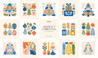 Mutlu Noeller ve mutlu yıllar illüstrasyonu. Modern moda minimal tarz. Duvar kağıdı, duvar dekoru, baskı, kartpostal, kapak, şablon, pankart için el çizimi tasarımı.