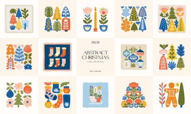 Mutlu Noeller ve mutlu yıllar illüstrasyonu. Modern moda minimal tarz. Duvar kağıdı, duvar dekoru, baskı, kartpostal, kapak, şablon, pankart için el çizimi tasarımı.