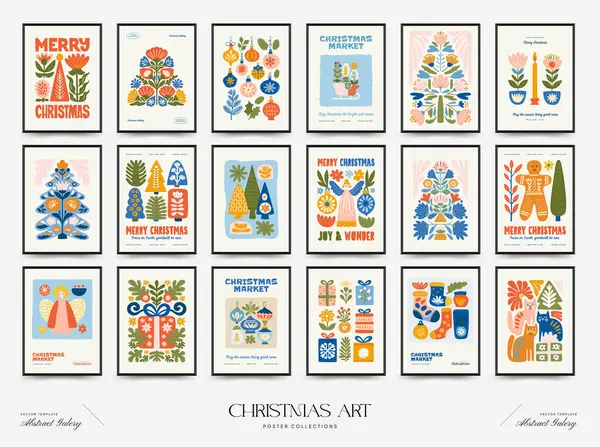 Mutlu Noeller ve mutlu yıllar dikey uçucu ya da poster şablonu. Modern moda minimal tarz. Duvar kağıdı, duvar dekoru, baskı, kartpostal, kapak, şablon, pankart için el çizimi tasarımı.