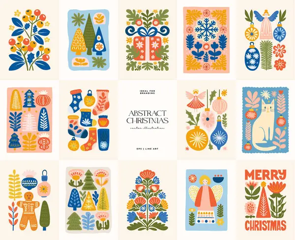 Mutlu Noeller ve mutlu yıllar illüstrasyonu. Modern moda minimal tarz. Duvar kağıdı, duvar dekoru, baskı, kartpostal, kapak, şablon, pankart için el çizimi tasarımı.