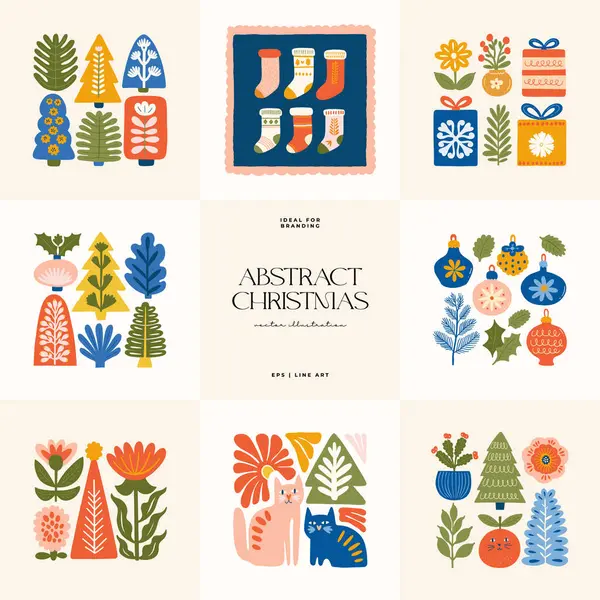 Mutlu Noeller ve mutlu yıllar illüstrasyonu. Modern moda minimal tarz. Duvar kağıdı, duvar dekoru, baskı, kartpostal, kapak, şablon, pankart için el çizimi tasarımı.