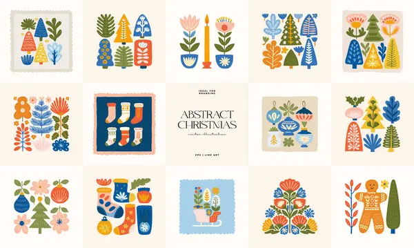 Mutlu Noeller ve mutlu yıllar illüstrasyonu. Modern moda minimal tarz. Duvar kağıdı, duvar dekoru, baskı, kartpostal, kapak, şablon, pankart için el çizimi tasarımı.