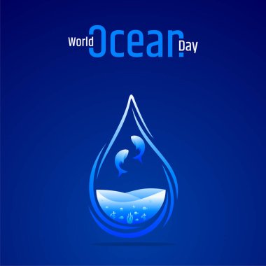 Dünya okyanus günü. Vektör çizimi. Bu, 8 Haziran 'da kutlanan bir tasarruf okyanus farkındalığı konseptidir.