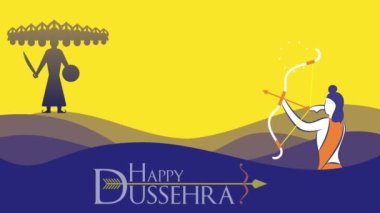 Mutlu Dussehra Vijayadashami kısa video konsepti. Shub Dusshera metniyle bayrağı hareket ettiriyor. Hindu dini bayramı için dinamik tebrik kartı. Hint geleneksel festivali Dusshera