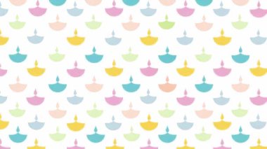 Diwali Deepavali tema modeli. Beyaz arkaplanda renkli Diya deseni. Vektör illüstrasyonu.