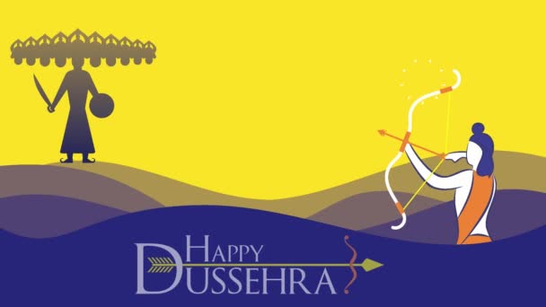 ハッピー デュッサラ ヴィジャヤダシア短編動画コンセプト Shub Dasheraテキストでバナーを移動する ヒンドゥー教の宗教的な休日のためのダイナミックな挨拶カード インドの伝統的な祭りダシェラ — ストック動画