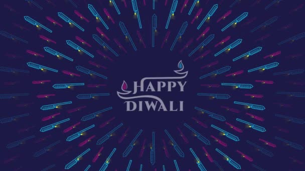 Ilustracja Karty Happy Diwali Lub Deepawali Dekoracyjną Diyą Światłami Fajerwerkami — Wideo stockowe