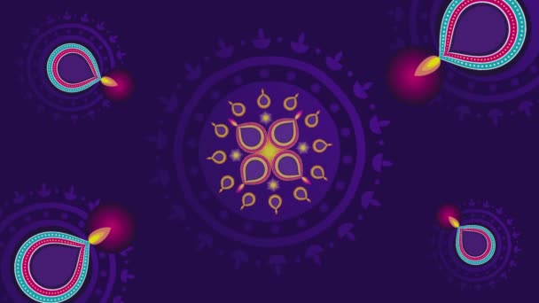 Ilustracja Karty Happy Diwali Lub Deepawali Dekoracyjną Diyą Światłami Festiwal — Wideo stockowe