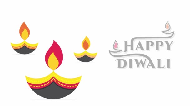Απεικόνιση Της Κάρτας Happy Diwali Deepawali Διακοσμητικά Diya Και Φώτα — Αρχείο Βίντεο