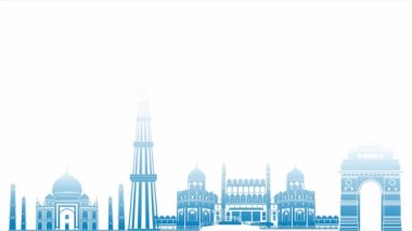 yaratıcı Cumhuriyet Günü Hindistan, 26 Ocak, bayrak dalgalı HD kalite, kaliteli animasyon videosu, Hint Anıtları ve üç renkli.