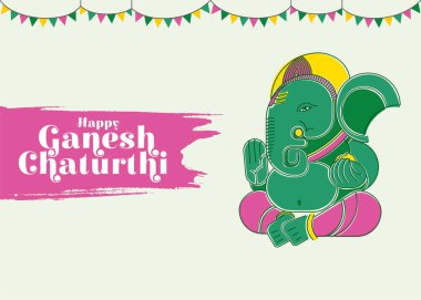 Ganesha Chaturthi için şenlik tasarımı, Lord Ganesha 'nın renkli bir çizimini ve 