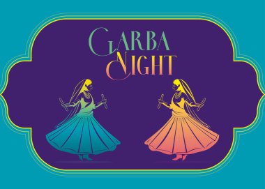 Yaratıcı Navratri Graba Gecesi poster tasarımı, Garba oynayan Hintli çift.