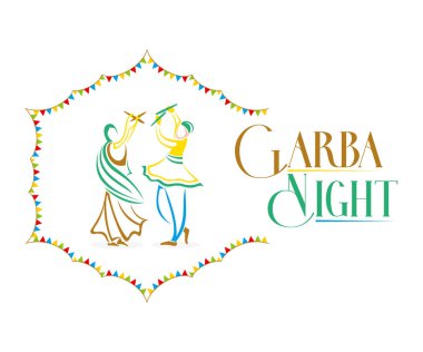 Yaratıcı Navratri Graba Gecesi poster tasarımı, Garba oynayan Hintli çift.