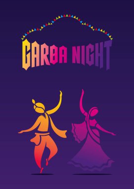 Yaratıcı Navratri Graba Gecesi poster tasarımı, Garba oynayan Hintli çift.