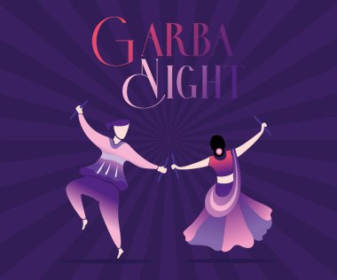 Yaratıcı Navratri Graba Gecesi poster tasarımı, Garba oynayan Hintli çift.