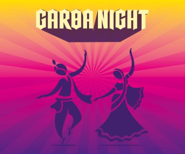 Yaratıcı Navratri Graba Gecesi poster tasarımı, Garba oynayan Hintli çift.