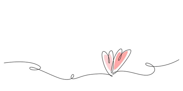 Непрерывный Рисунок Линии Сердца Пары Цветовой Формы Однострочный Валентина Фон — стоковый вектор