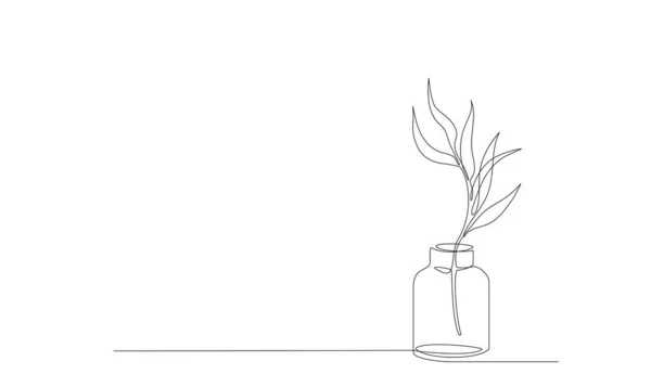 花瓶中桉树枝条的连续线条绘图 单幅线条以丑闻式的线条艺术风格描绘 可编辑的笔画轮廓美丽花朵的轮廓 带有叶子的现代矢量绘图 — 图库矢量图片