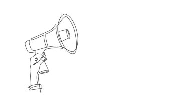 Tek satır halinde megafon, hoparlör elle tutuluyor. Pazarlama, haber, iş teklifi, duyuru ve eleman alımı için tek satır borazan.