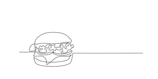 Sürekli Bir Hamburger Çizimi Hamburgerin Tek Çizgi Çizimi Peynirli Pirzola — Stok Vektör