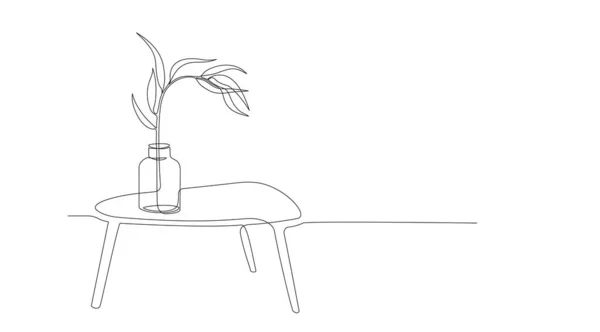 Μια Γραμμή Σχέδιο Του Κλαδιού Λουλούδι Στο Βάζο Στο Τραπέζι — Διανυσματικό Αρχείο