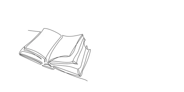 Безперервний Креслення Однієї Лінії Відкритої Книги Однорядковий Ноутбук Літаючими Сторінками — стоковий вектор