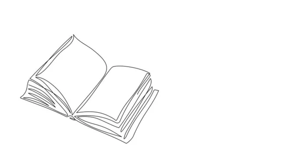 オープンブックの連続シングルライン図面 背景用の飛行ページと1行のノートブック ビジネスの概念 学校に戻る 手描きのスケッチデザイン ベクトル — ストックベクタ