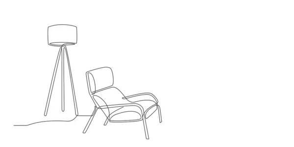 扶手椅单行连续画图 带沙发的休息厅 日床等内部的一条线图 海报模板 室内家具的摆设 Doodle向量 — 图库矢量图片