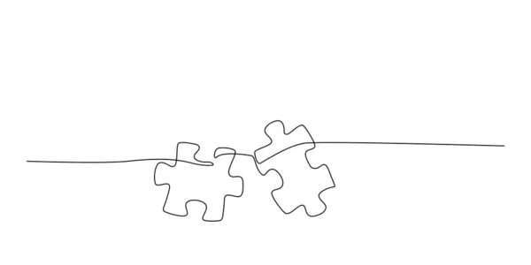 Terus Menerus Satu Baris Gambar Dari Dua Potongan Puzzle Jigsaw - Stok Vektor