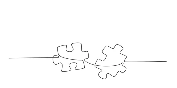 Безперервний Однорядковий Малюнок Двох Шматочків Головоломки Однорядковий Малюнок Головоломки Ідей — стоковий вектор