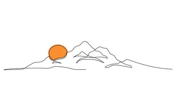 Aralıksız Güneş Dağ Sıraları Manzarası Çizimleri Dağ Panoramik Manzarasının Tek — Stok Vektör