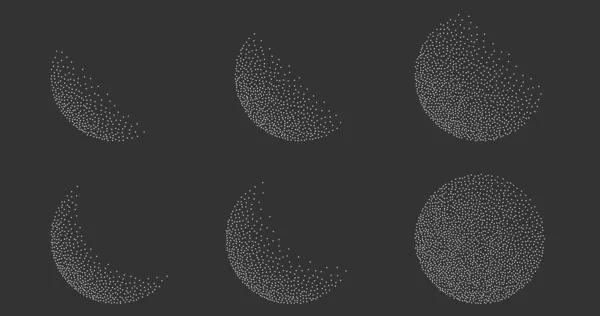 道奇颗粒噪声梯度圈 黑暗背景下的点滴主义梯度模式 径向随机纹理集 多工步半音效果 虚空的球体 立柱的元素 — 图库矢量图片